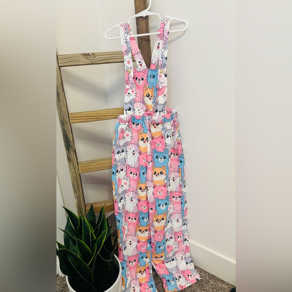 Colorful Cat Print Kids Overalls